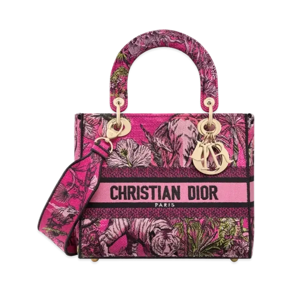 Dior Medium Lady D-Lite Bag Toile De Jouy Voyage Embroidery "Fuchsia Multicolor"