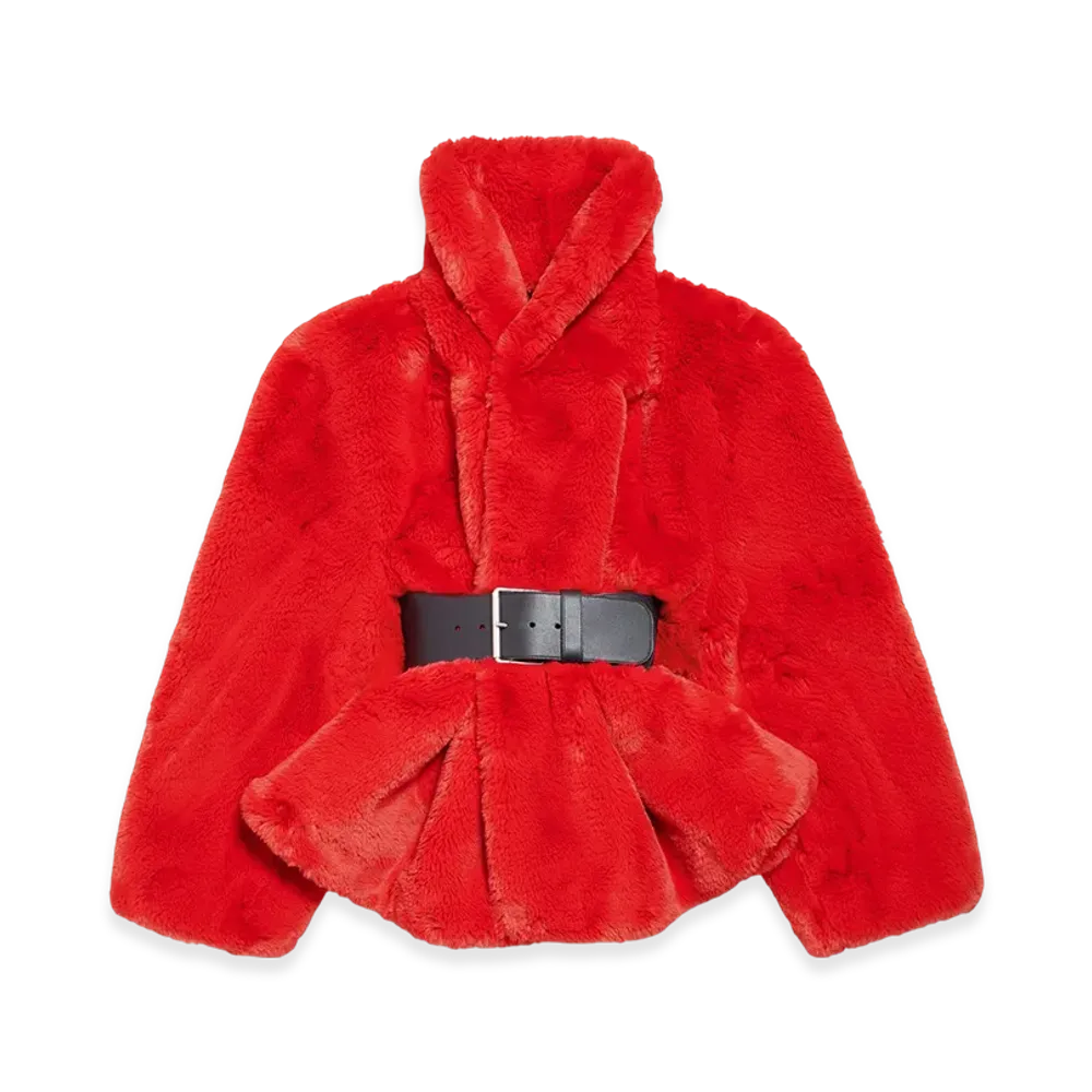 BALENCIAGA Women's Wrap Animal-Free Fur Coat "Red"