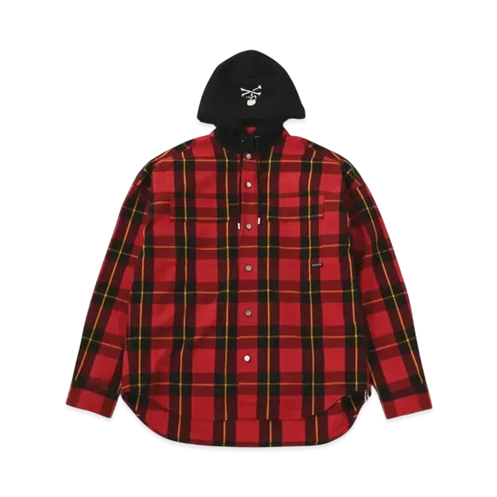mastermind WORLD Block Plaid LS Hooded Shirt "Red (Block Plaid)"