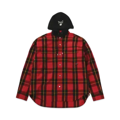 mastermind WORLD Block Plaid LS Hooded Shirt "Red (Block Plaid)"
