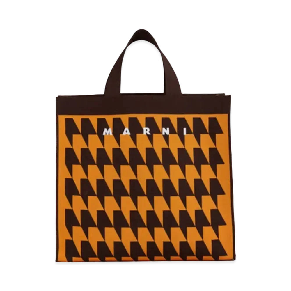Marni Houndstooth Jacquard Shopping Bag "Pumpkin/Moca"