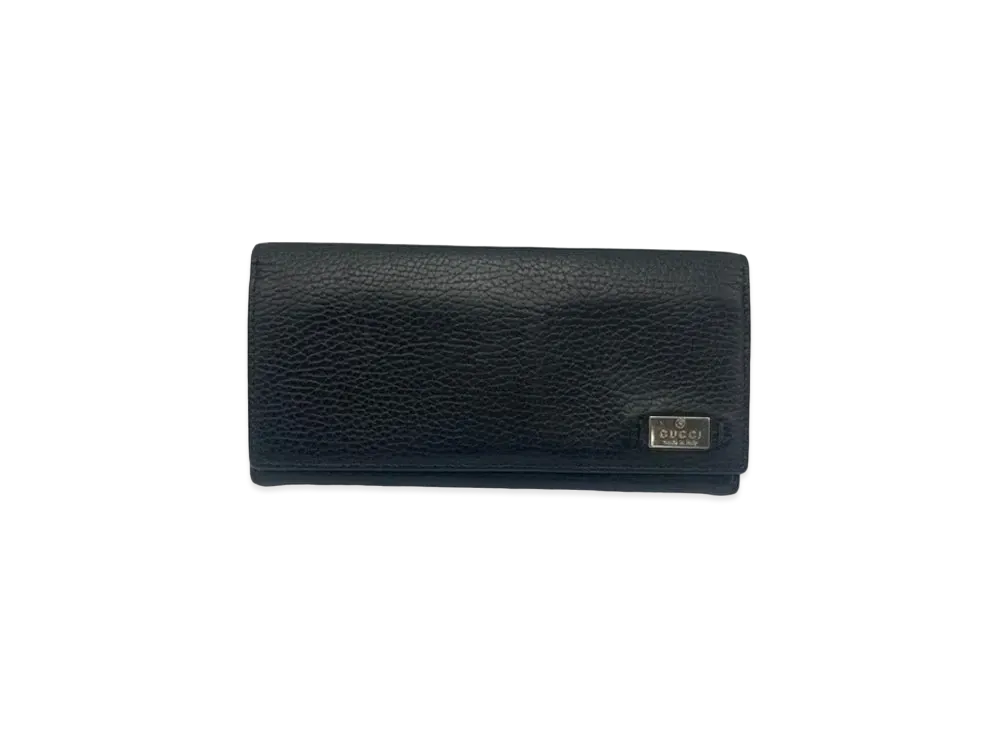GUCCI Bi-Fold Wallet Logo Plate Leather "Black"