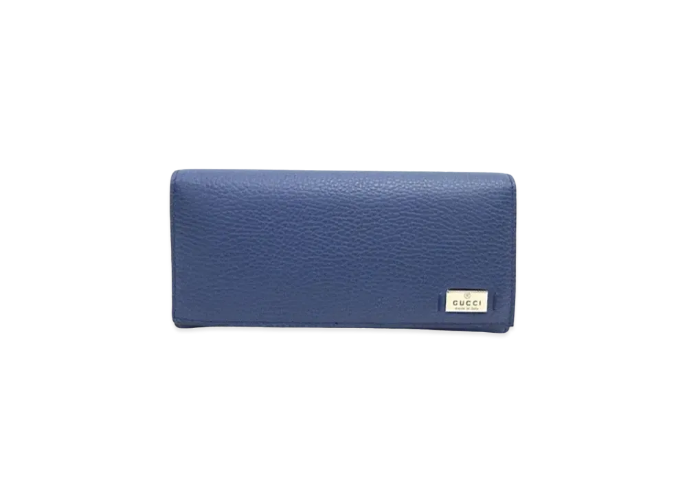 GUCCI Bi-Fold Wallet Logo Plate Leather "Navy"