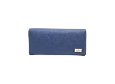 GUCCI Bi-Fold Wallet Logo Plate Leather "Navy"