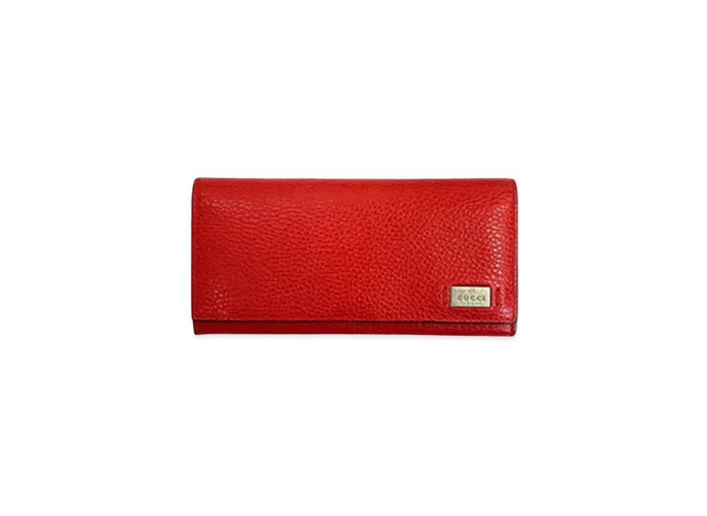 GUCCI Bi-Fold Wallet Logo Plate Leather "Red"