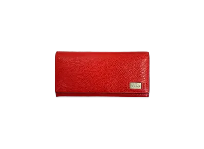 GUCCI Bi-Fold Wallet Logo Plate Leather "Red"