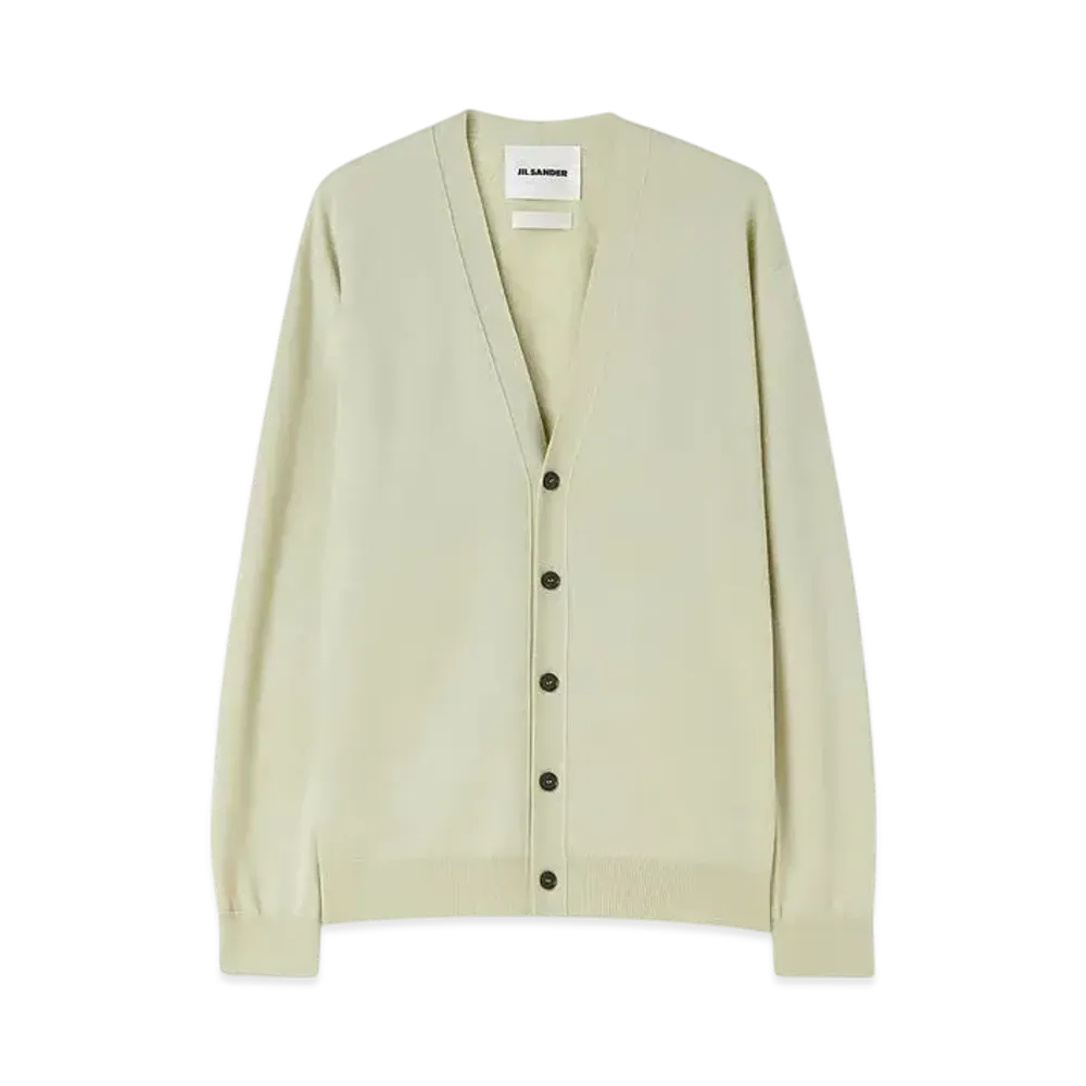 Jil Sander Men's Wool V-Neck Cardigan "Lemon Green"