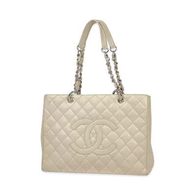 CHANEL GST Matelasse Chain Tote Bag Caviarskin "White/Silver"