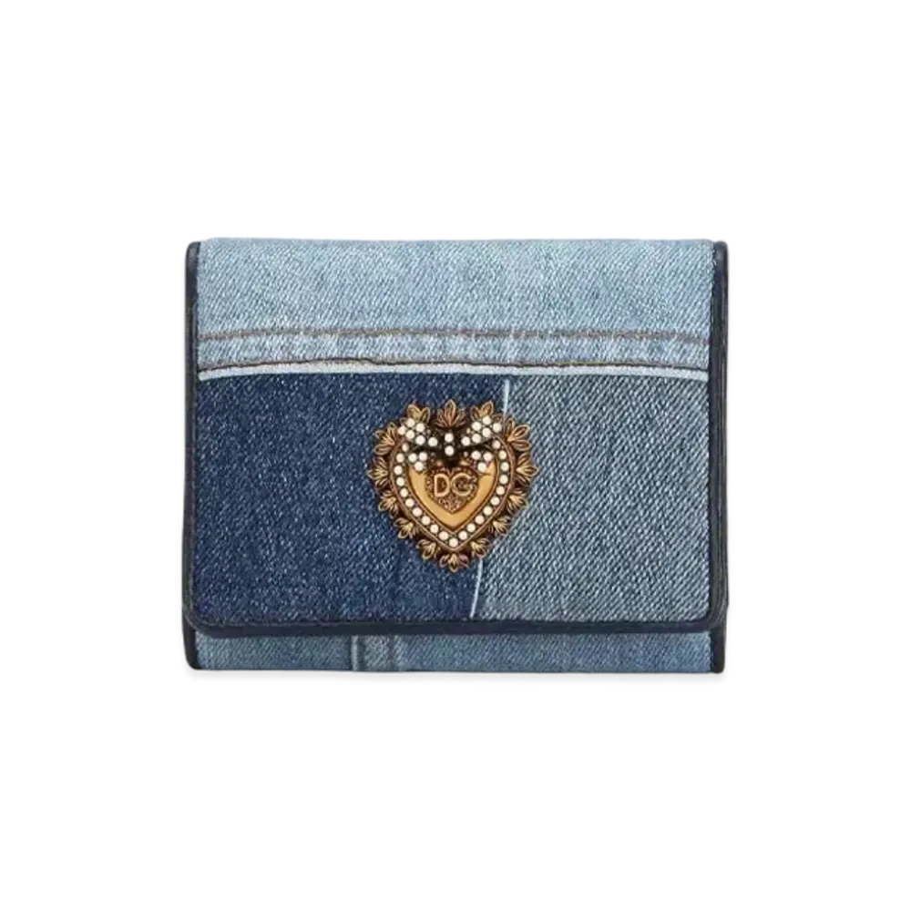 Dolce&Gabbana Devotion Continental Wallet Small Denim Patchwork "Blue"