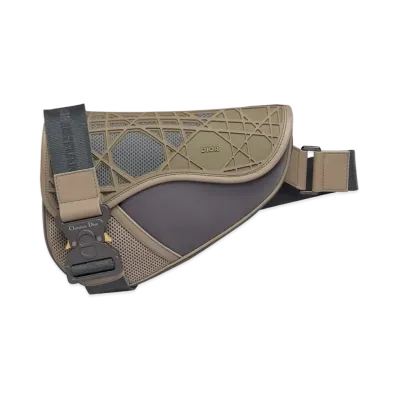 Dior Saddle Bag Deep Smooth Calfskin Upcycled Nylon Warped Cannage Motif Rubber "Gray/Beige"