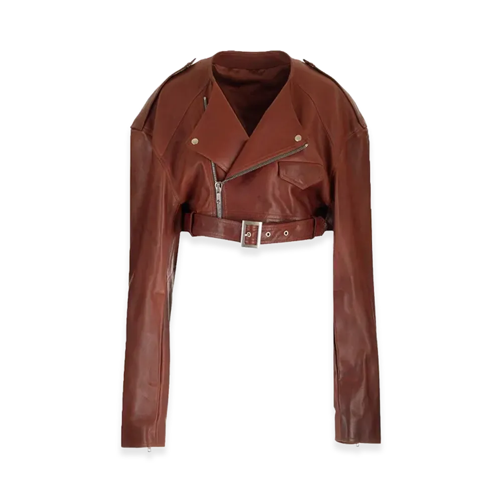 Rick Owens Women's Cropped Biker Jacket "Brown"