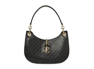 Jimmy Choo Varenne Hobo/S Suede And JC Pattern Hobo Handbag "Black"