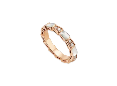 BVLGARI Serpenti Viper Ring Pave Diamond Mother of Pearl "Pink Gold"