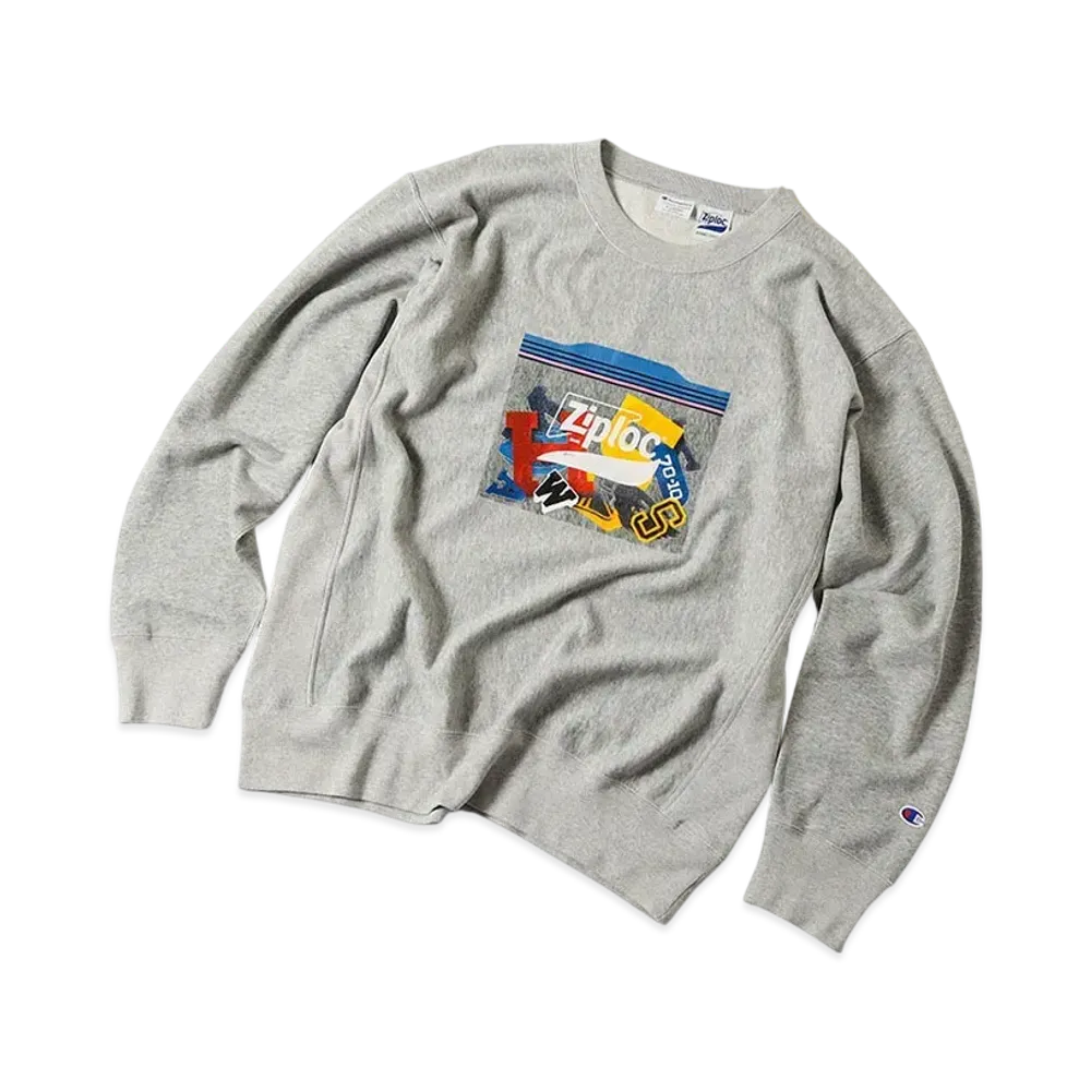 Champion for BEAMS COUTURE x Ziploc College Reverse Weave Crew Neck Sweatshirt "Gray"