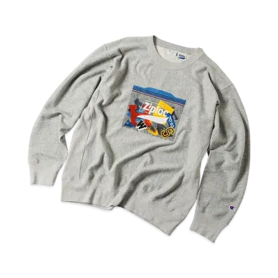 Champion for BEAMS COUTURE x Ziploc College Reverse Weave Crew Neck Sweatshirt "Gray"