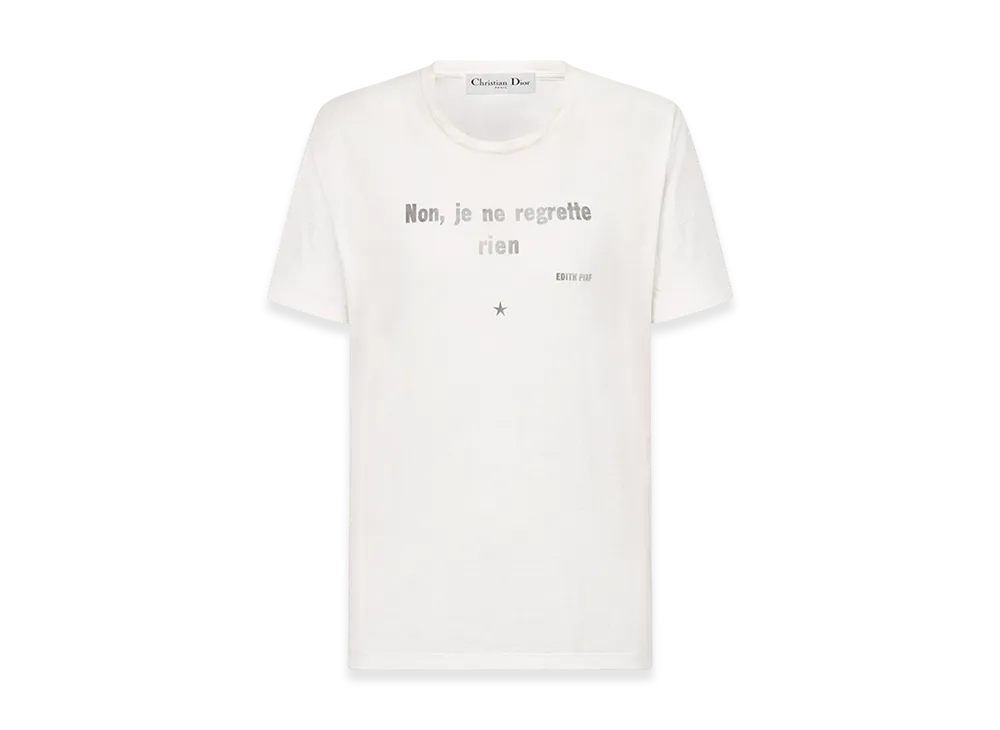Dior Women's Non Je Ne Regrette Rien T-Shirt Technical Jersey Crinkled Effect "White"