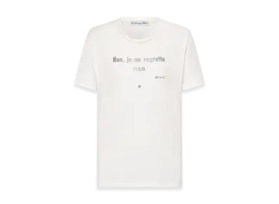 Dior Women's Non Je Ne Regrette Rien T-Shirt Technical Jersey Crinkled Effect "White"