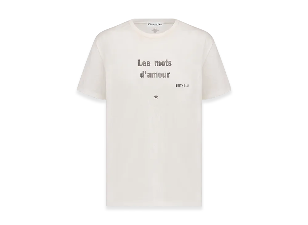 Dior Women's Les Mots D'amour T-Shirt Technical Jersey Crinkled Effect "White"