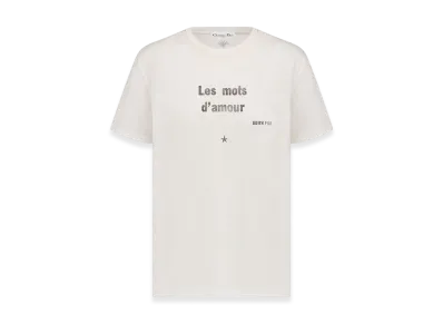Dior Women's Les Mots D'amour T-Shirt Technical Jersey Crinkled Effect "White"
