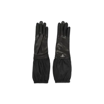 PRADA Women's Logo Nylon Leather Gloves "Black"