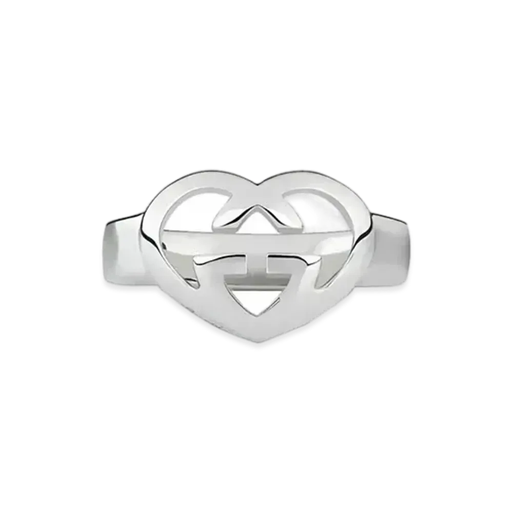 GUCCI Heart shaped Interlocking Double G Ring "Silver"