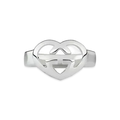 GUCCI Heart shaped Interlocking Double G Ring "Silver"