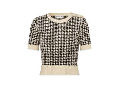 Dior Women's Short-Sleeved Sweater Houndstooth Technical Cotton Knit "Black/White"