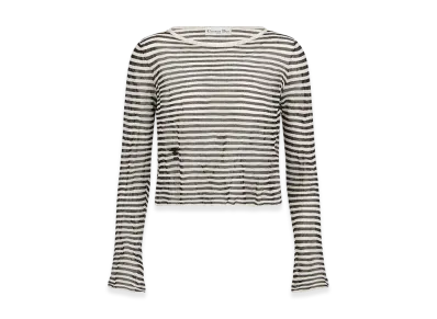 Dior Women's Mariniere Sweater Technical Silk Knit Crinkled Effect "Black/White"