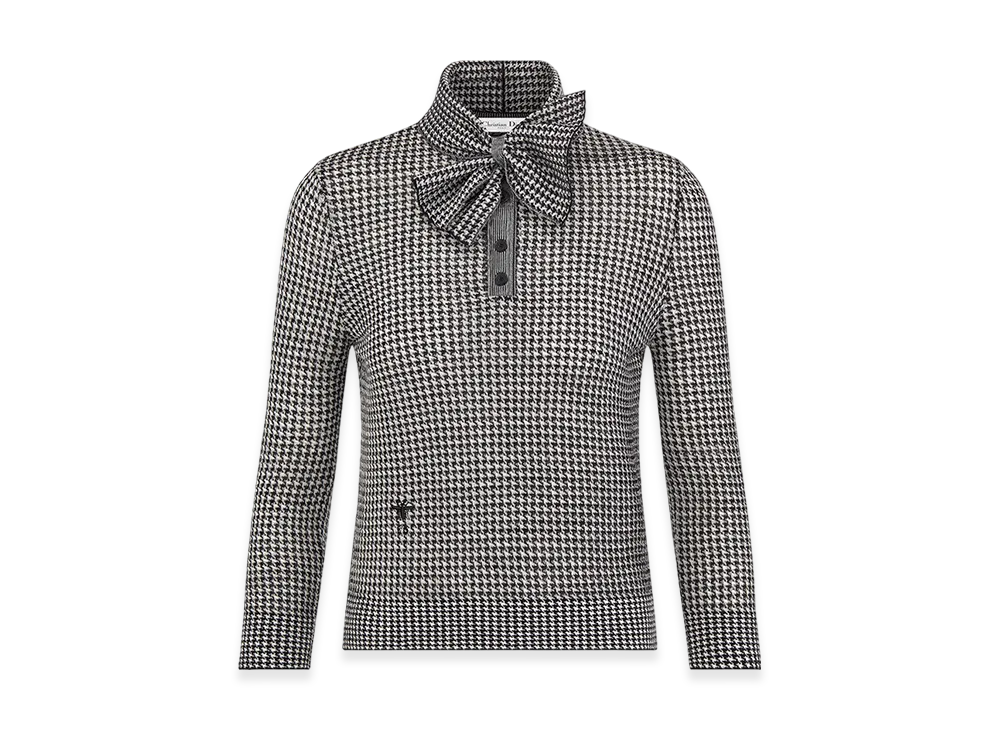 Dior Women's Bow Collar Sweater Houndstooth Wool Knit "Black/White"