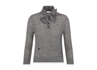 Dior Women's Bow Collar Sweater Houndstooth Wool Knit "Black/White"