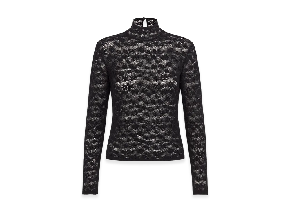 Dior Women's Stand-Collar Sweater Technical Wool Openwork Knit "Black"