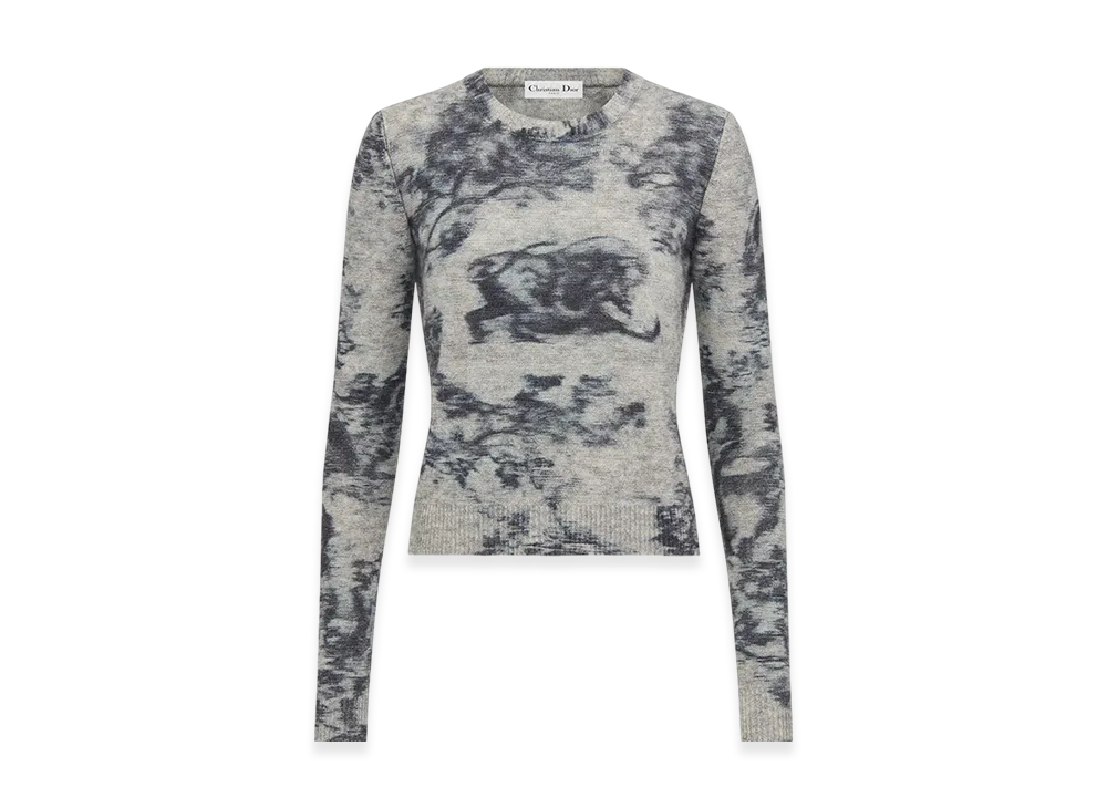 Dior Women's Sweater Technical Cashmere Mohair Wool Knit The Sauvage Chine Motif "Ecru/Blue"