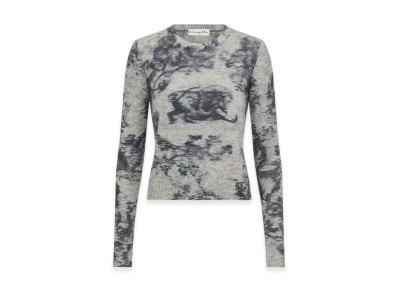 Dior Women's Sweater Technical Cashmere Mohair Wool Knit The Sauvage Chine Motif "Ecru/Blue"