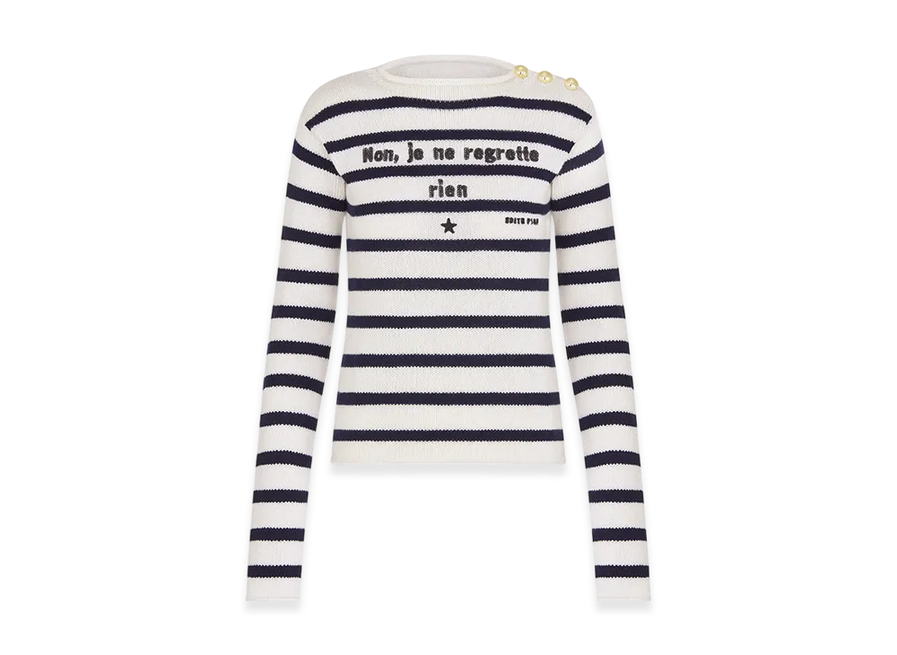 Dior Women's Mariniere Non Je Ne Regrette Rien Sweater Cashmere Knit "Ecru/Navy Blue"
