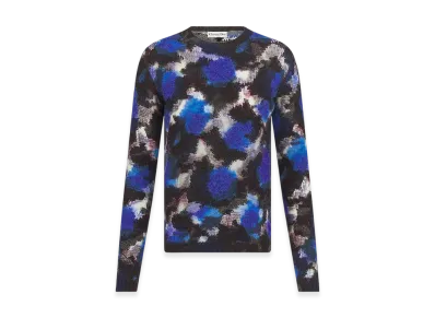 Dior Women's Sweater Technical Cashmere Mohair Wool Knit Roses Motif "Blue/Multicolor"