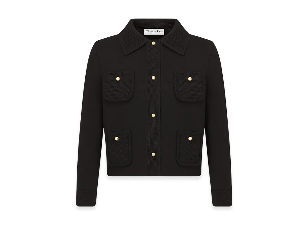 Dior Women's Cropped Jacket Technical Virgin Wool Knit "Black"