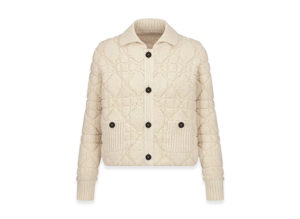 Dior Women's Cannage Jacket Technical Wool and Cashmere Knit "White"