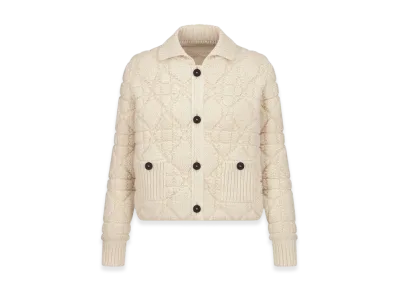 Dior Women's Cannage Jacket Technical Wool and Cashmere Knit "White"