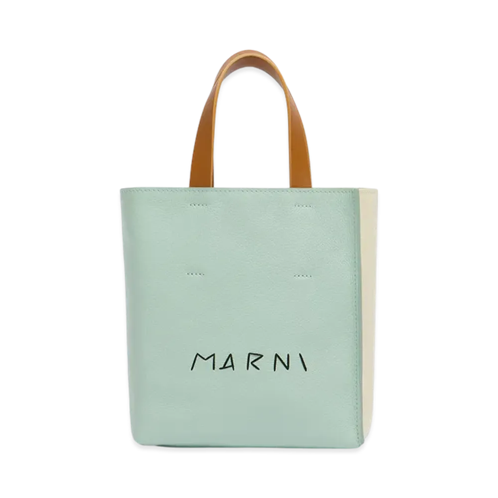 MARNI Museo Soft Mini Bag in Leather with Marni Mending "Linden/Shell/Moka"