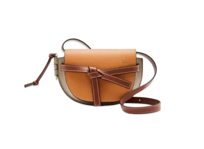 LOEWE Mini Gate Dual Bag In Soft Calfskin "Amber / Light Grey / Rust Colour"