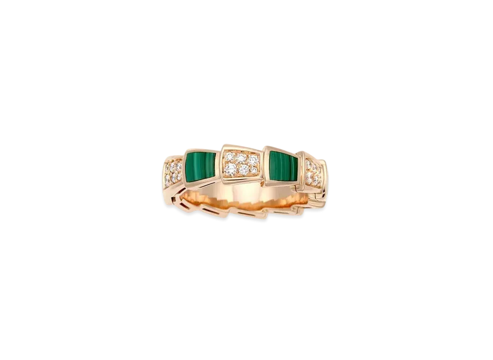 BVLGARI Serpenti Viper Ring Pave Diamond Malachite "Pink Gold"