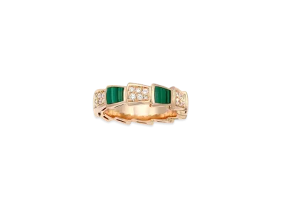 BVLGARI Serpenti Viper Ring Pave Diamond Malachite "Pink Gold"