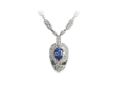 BVLGARI Serpenti Necklace Sapphire Emerald Pave Diamond 18K "Blue/White Gold"