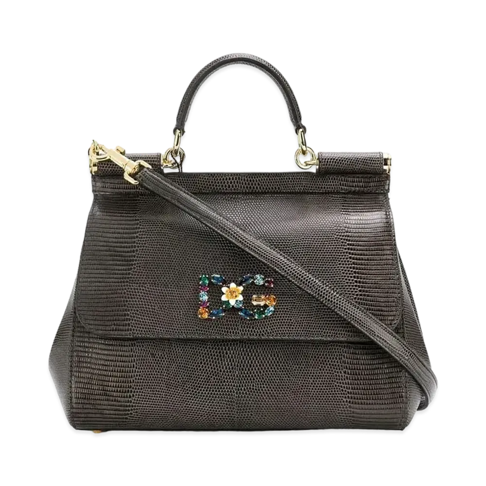 Dolce&Gabbana Sicily Bag Medium Calfskin Ig Anapropy Logo Patch DG Crystal "Gray"