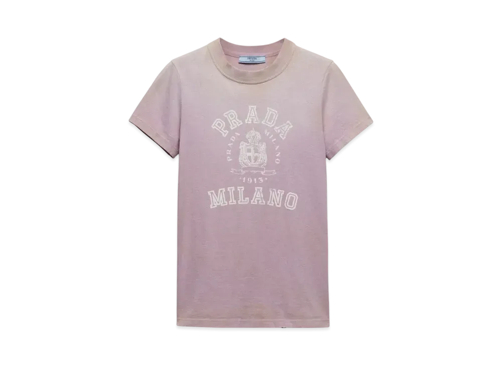 PRADA Women's Printed Jersey T-Shirt "Mauve"