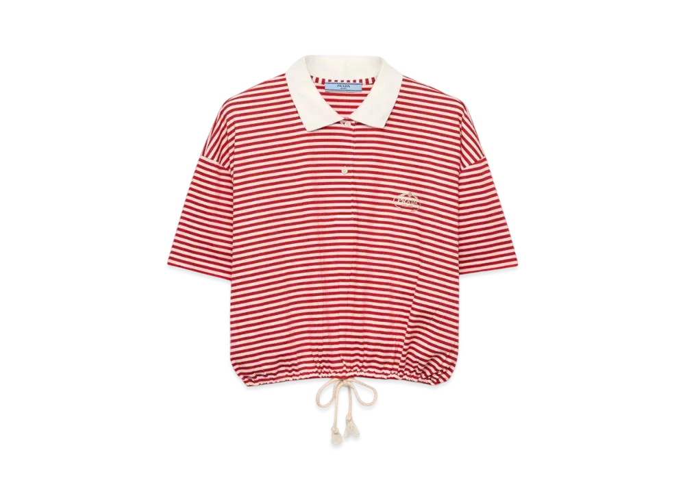 PRADA Women's Striped Jersey Polo Shirt "Red"