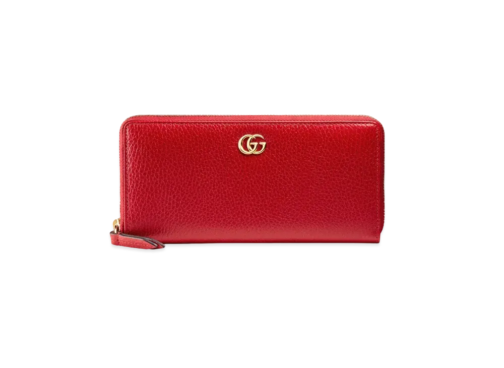 グッチ GG マーモント レザー ジップアラウンドウォレット "ハイビスカスレッド" 456117 CAO0G 6433