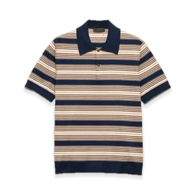 PRADA Stripe Cotton Polo Shirt "Navy"