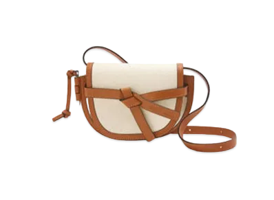 LOEWE Mini Gate Dual Bag In Canvas And Calfskin "Ecru / Tan"