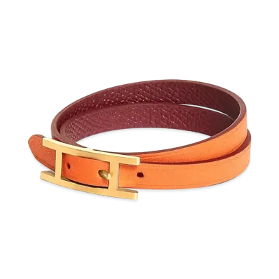 Hermes Behapi Double Tour Bracelet "Orange/Rouge H/Gold"